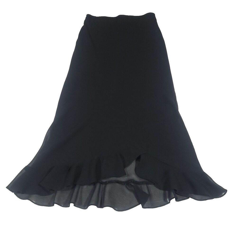 Y2K Romantic Goth Maxi chiffon Skirt 8 Black Ruffle High Low ankle Hem JBS vtg